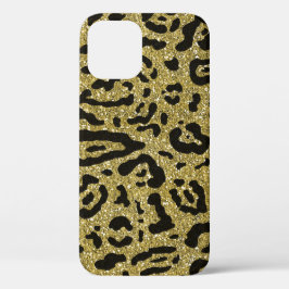 Dourado Brilho Preto Onça Leopardo Estampa de Anim