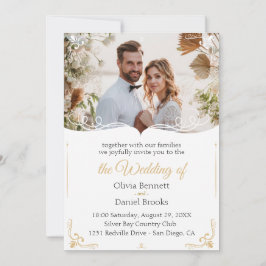Dourado cartão de convite para casamento com foto