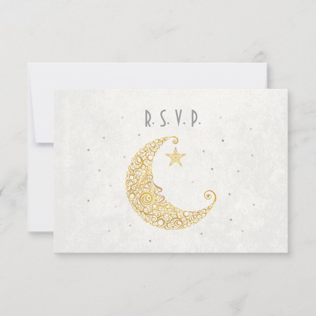 Dourado cartão RSVP de Casamento da Lua (Frente)