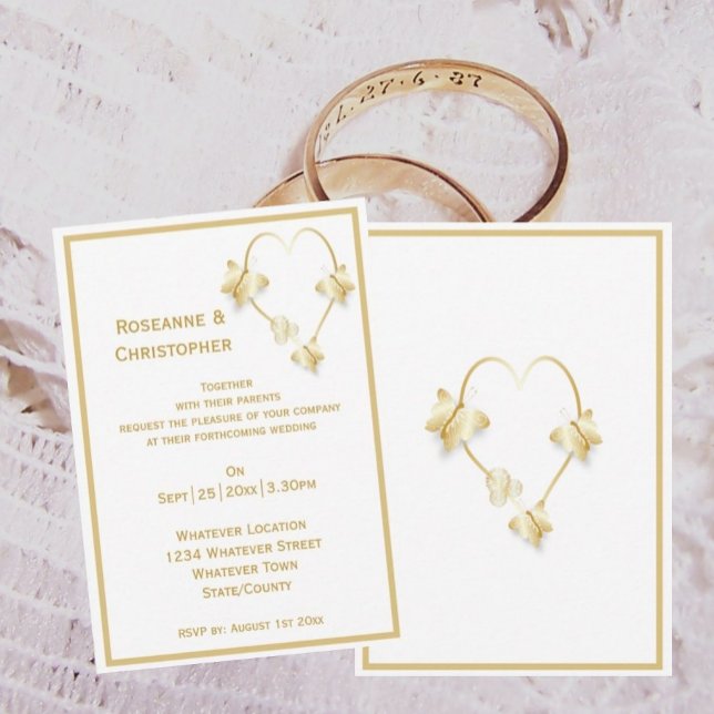 Dourado Casamento Borboletas de Convite Design (Gold wedding invitation butterflies heart design)
