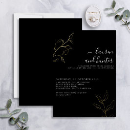 Dourado Casamento Botânico de Script Branco Negro