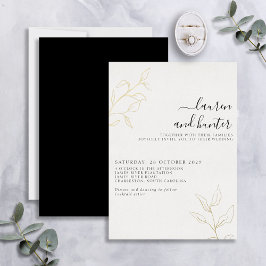Dourado Casamento Botânico de Script Branco Negro
