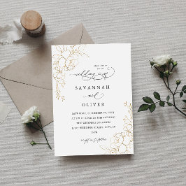 Dourado Casamento Branco Floral e Preto