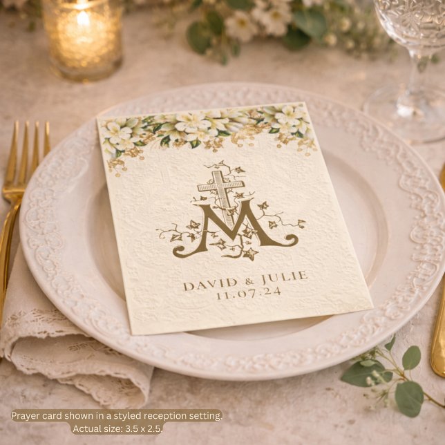 Dourado Casamento Floral Branco Católico - Cartão  (Criador carregado)