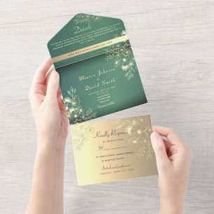 Dourado Casamento Floral Emerald