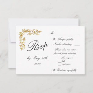 Dourado Casamento Glamoroso Elegante Branco RSVP