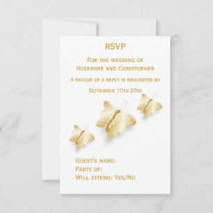 Dourado casamento RSVP Cartões Borboletas Design