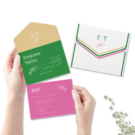 Dourado Casamento Simples, Rosa Quente e Verde