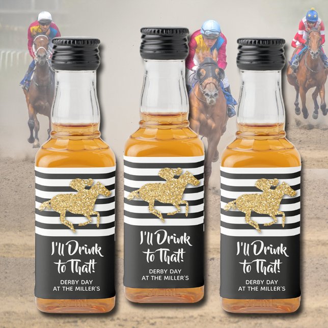 Dourado Cavalo de Corrida Derby Day Mini (Create beautiful mini liquor bottle labels for your Derby party, serve or give as party favors.)
