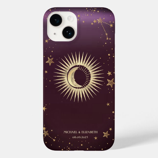 Dourado Celestial Sol E Lua Estrelas Borgonha (Verso)