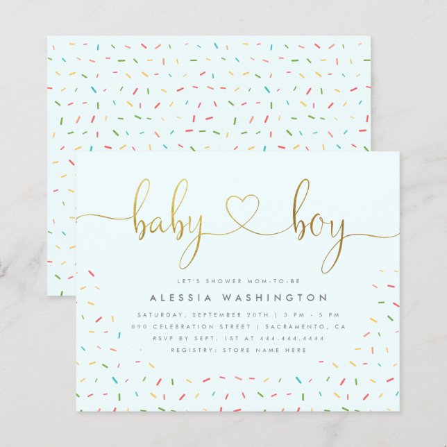 Dourado Chá de fraldas de Confetti com Gelado de O (Frente/Verso)