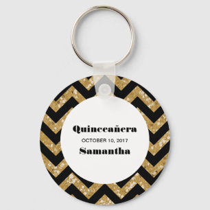 Dourado Chevron Glitter Quinceañera Chaveiro