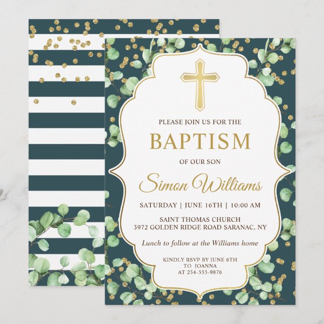 Dourado Clareza Moderno Convite para Batismo (Frente/Verso)