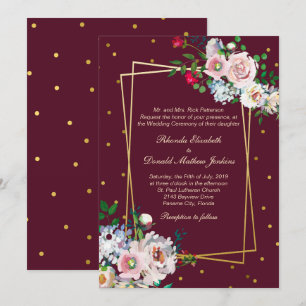 Dourado Confetti e Flores Convite para Casamento