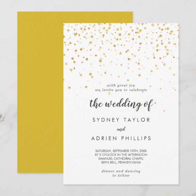 Dourado Confetti O Casamento Do Convite (Frente/Verso)