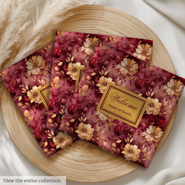 Dourado Conjunto de guardanapos  de Cloth Blush Bu (Lovely Blush Burgundy Gold Custom Cloth Napkin Set)