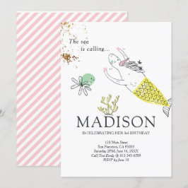 Dourado Convite de Aniversário para a Sereia de Cu