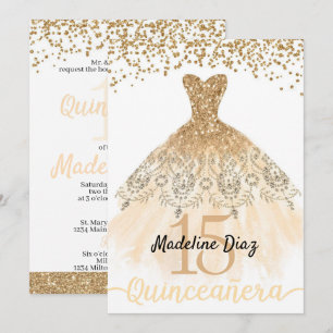 Dourado Convite de Aniversário para Quinceanera C