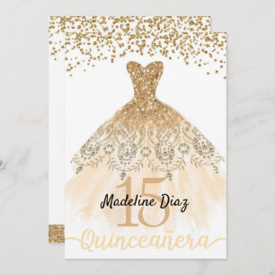 Dourado Convite de Aniversário para Quinceanera Cu