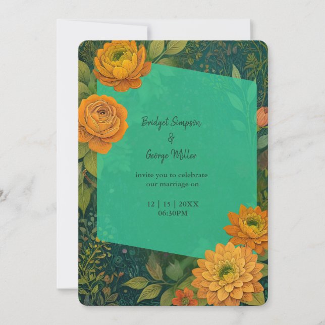 Dourado convite de Casamento Floral de outono (Frente)