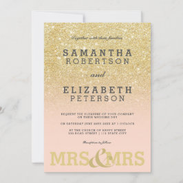 Dourado convite de casamento lésbico rosa e brilha