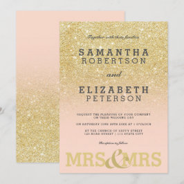 Dourado convite de casamento lésbico rosa e brilha