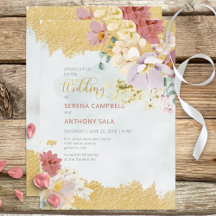Dourado Convite Floral Moderno para Casamento