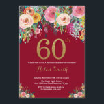 Dourado Convite para Burgundy Floral 60º Aniversár<br><div class="desc">Burgundy Floral 60º Aniversário de Mulheres. Flor Floral de Água. Brilho preto e Dourado. Rosa,  Amarelo,  Laranja,  Flor Roxo. Aniversário Adulto.
Para mais personalização,  clique no botão "Personalizar" e use a ferramenta design para modificar este modelo.</div>