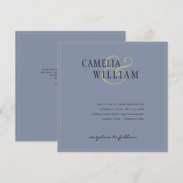 Dourado Convite para Casamento Azul Moderno Dusty