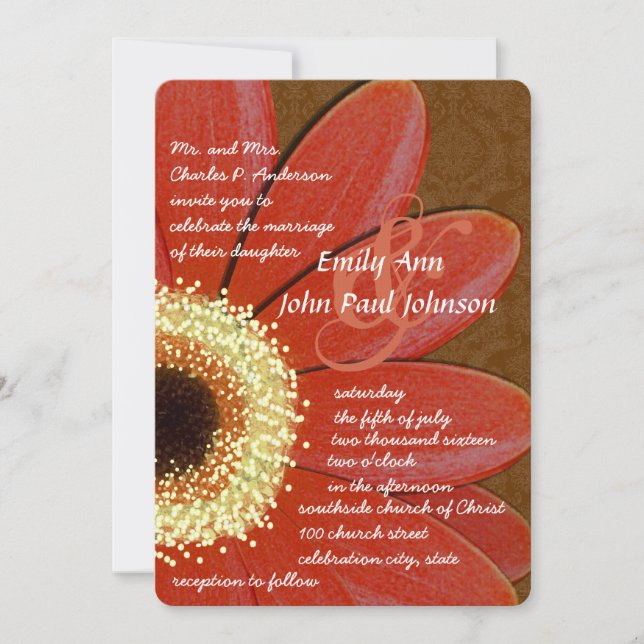 Dourado convite para casamento com Gerber Daisy Me (Frente)