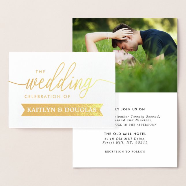 Dourado Convite para Casamento de Script de FOIL R (Exibição)