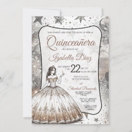 Dourado Convite para Menina Quinceañera