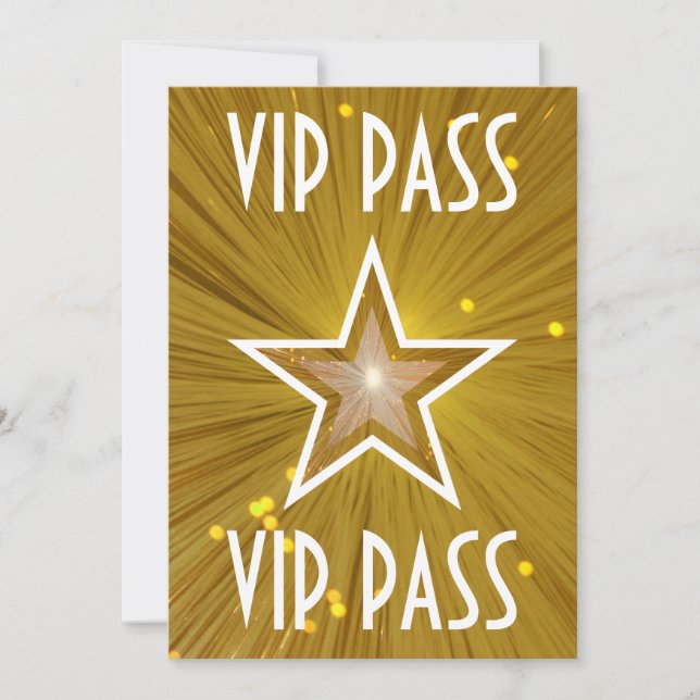 Dourado convite 'VIP PASS' branco (Frente)