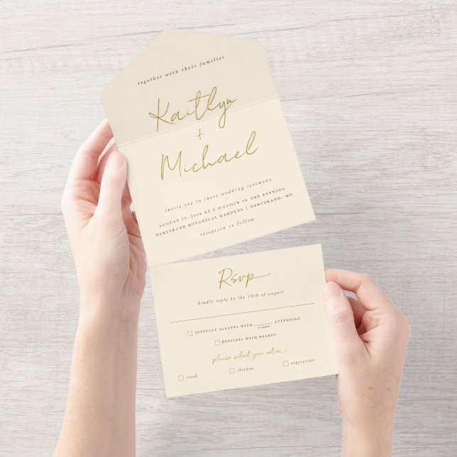 Dourado Cream Weds Modern Tear Off RSVP (Aba destacável)