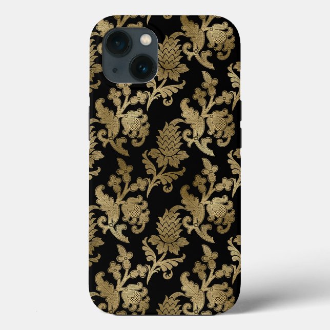 Dourado Damask Floral Sobre Presente Negra De Casa (Verso)