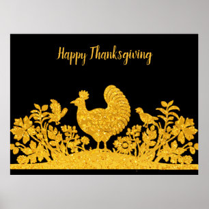 Dourado Dia de Ação de Graças Turquia Poster Flora
