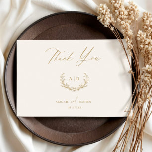 Dourado dia do casamento com creme Obrigado Cartão