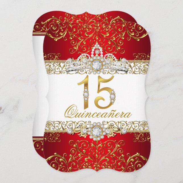 Dourado Diamond Red Glamor Quinceanera Convite (Frente/Verso)