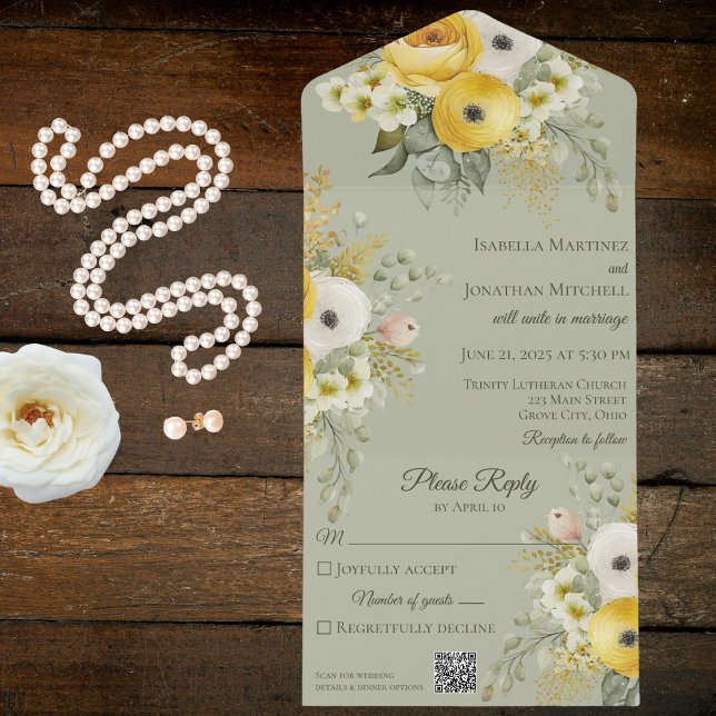 Dourado e Beige Floral no Código QR Verde do Sage (Criador carregado)