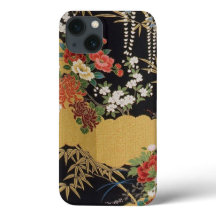 Dourado e negro Oriental Kimono Floral