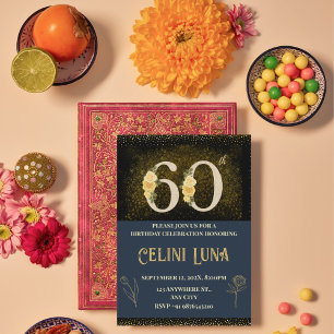 Dourado e preto 60º Convites de Aniversário