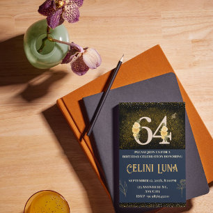 Dourado e preto 64. Convites de aniversário