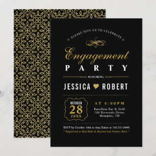 Dourado e preto   Convite à Festa de noivado Elega