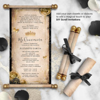 Dourado e preto Quinceanera DIY Scroll Convites