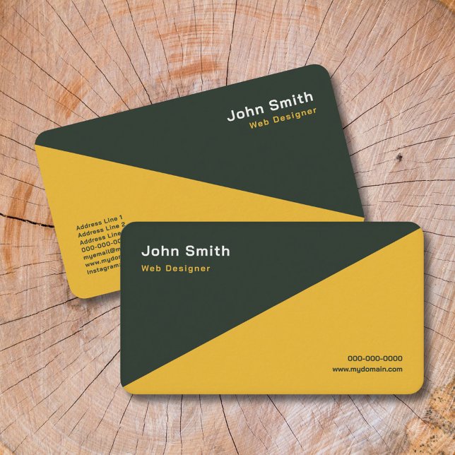 Dourado e verde florestal - Cartão de visita de do (Gold & Forest Green Two Tone Business Card)