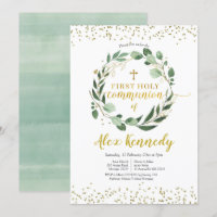 Dourado e verde Primeiro Convite à Comunhão Sagrad