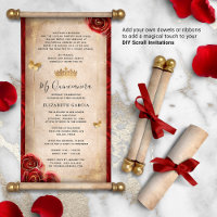 Dourado e Vermelho Quinceanera DIY Scroll Convites