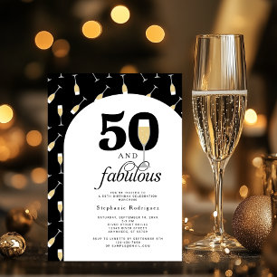 Dourado Elegante 50 Fabuloso Convite de Aniversári