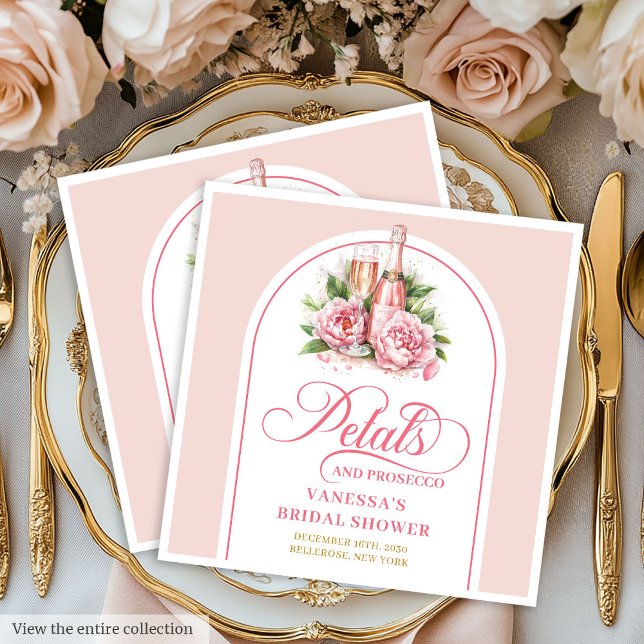 Dourado Elegante e Pétalas Rosadas e Guardanapos P (Classy Gold and Blush Petals and Prosecco Napkins)