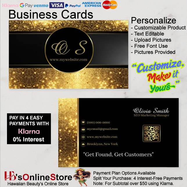 Dourado Elegante preto Cartão de visita de código  (Gold Black Elegant QR Code Business Card 19.
)